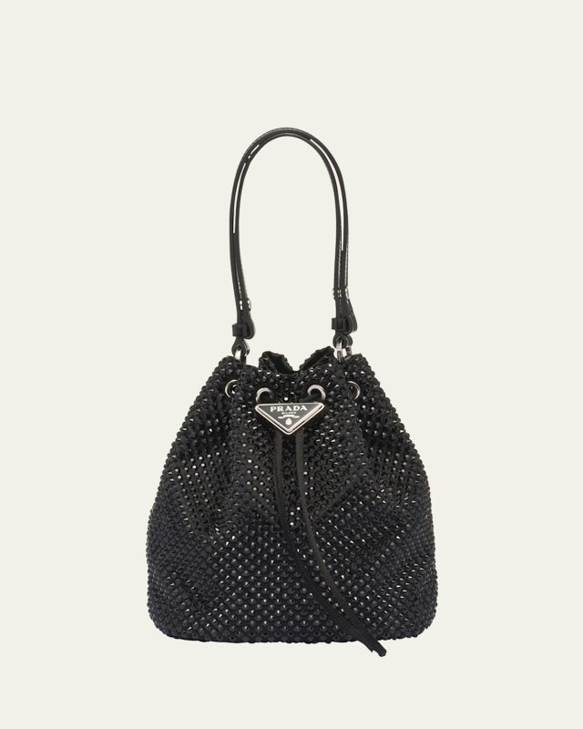 Allover Crystal Drawstring Bucket Bag